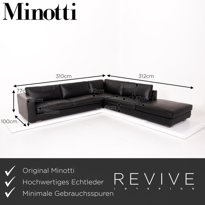Minotti Leather Corner Sofa Black Sofa Couch #14077