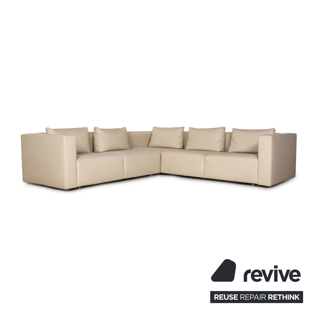 Minotti leather sofa set cream corner sofa stool