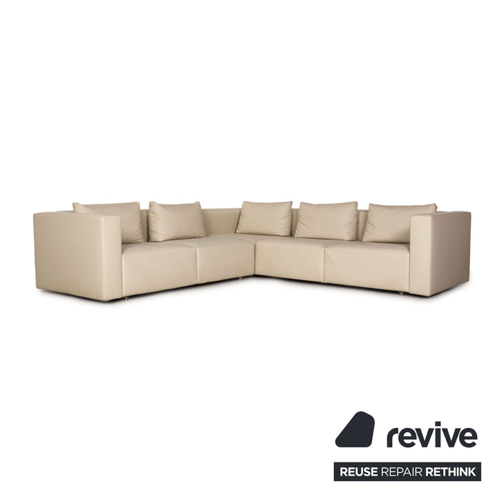 Minotti leather sofa set cream corner sofa stool