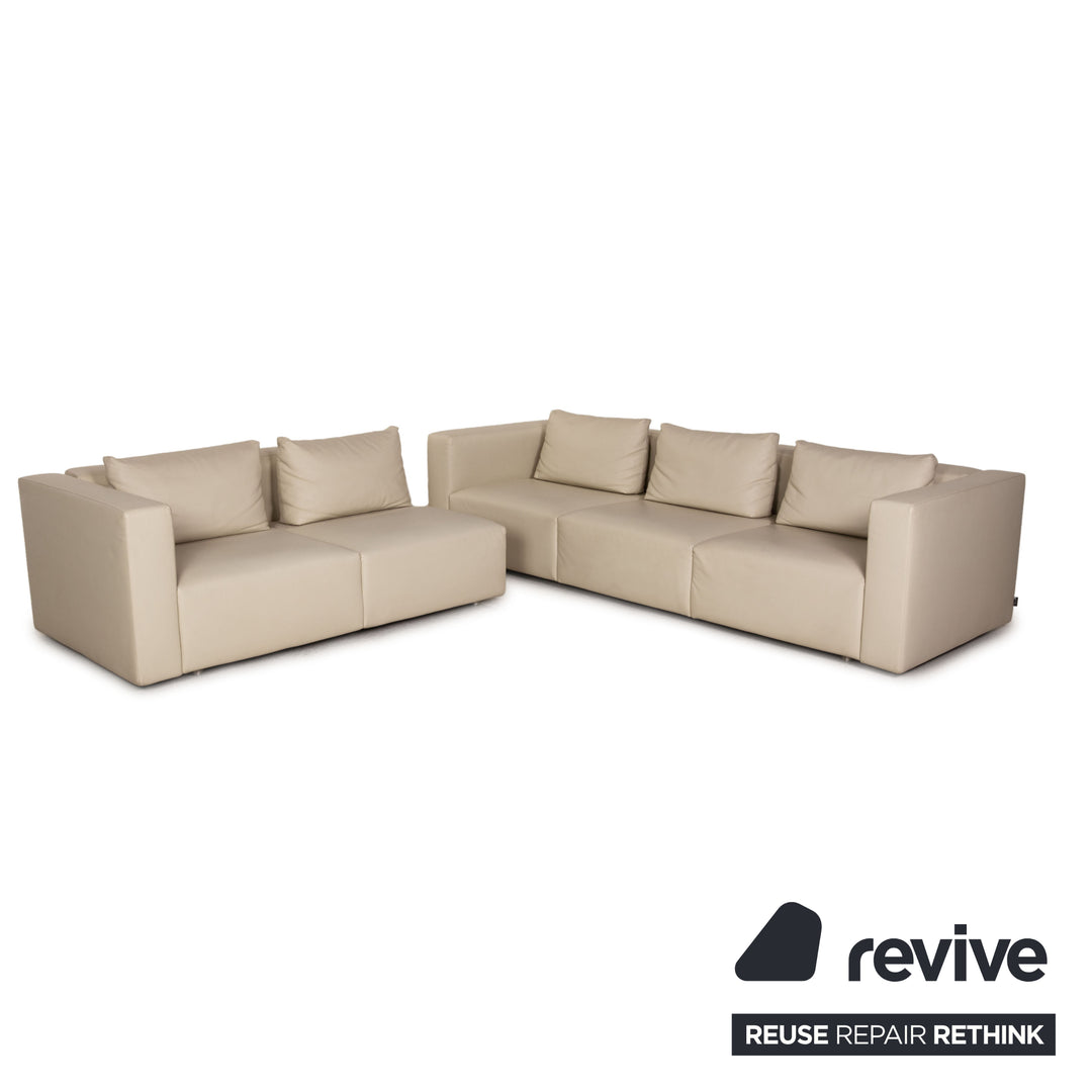 Minotti leather sofa set cream corner sofa stool