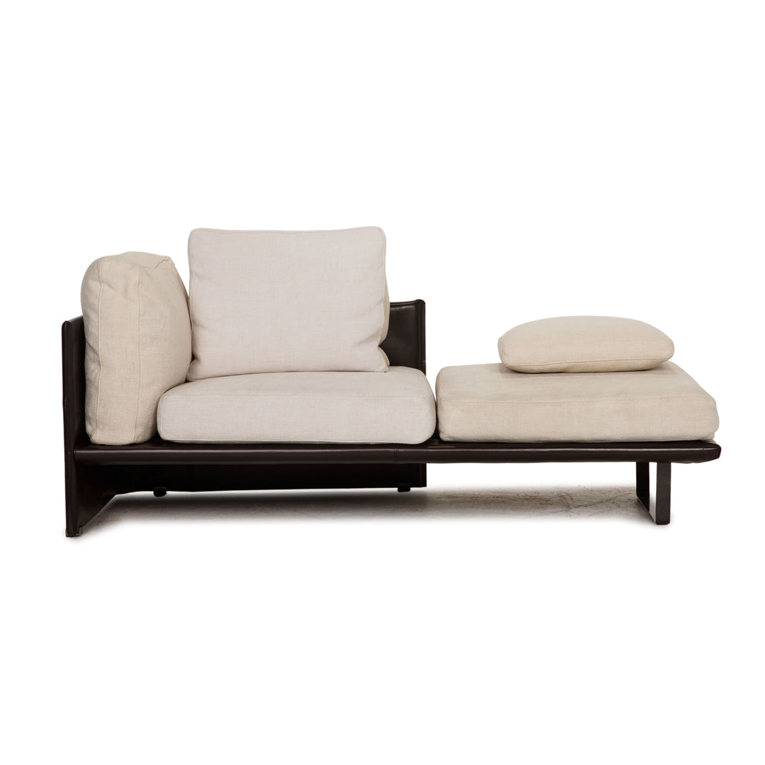 Minotti fabric lounger cream brown leather