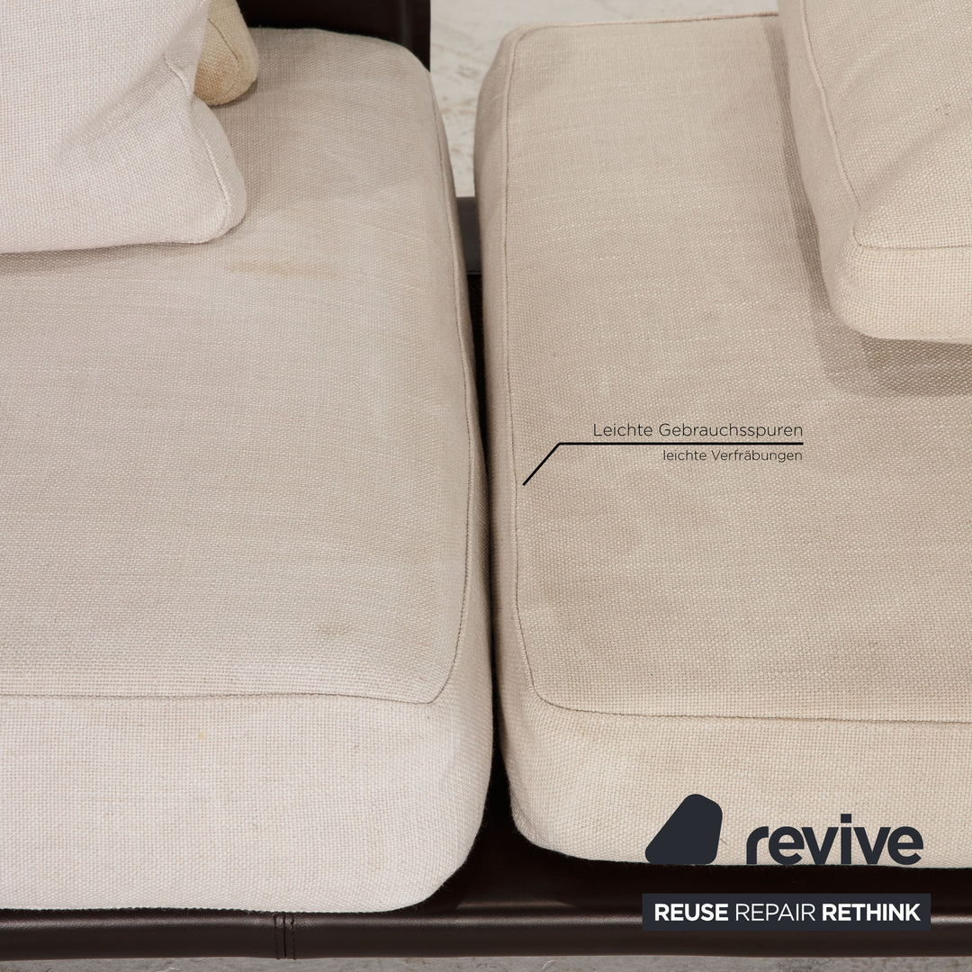 Minotti fabric lounger cream brown leather