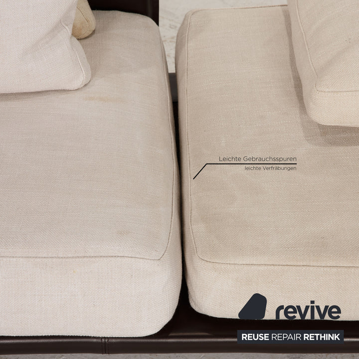 Minotti fabric lounger cream brown leather