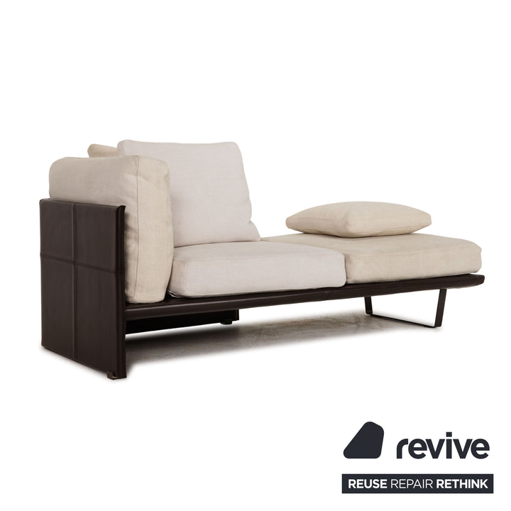 Minotti fabric lounger cream brown leather