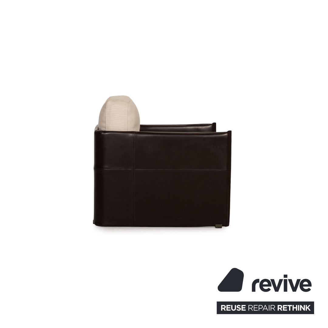 Minotti fabric leather armchair brown cream