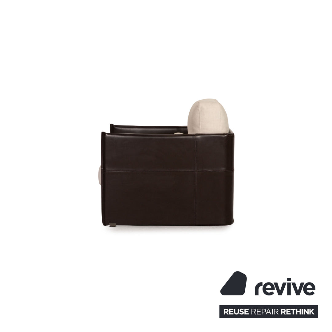 Minotti fabric leather armchair brown cream