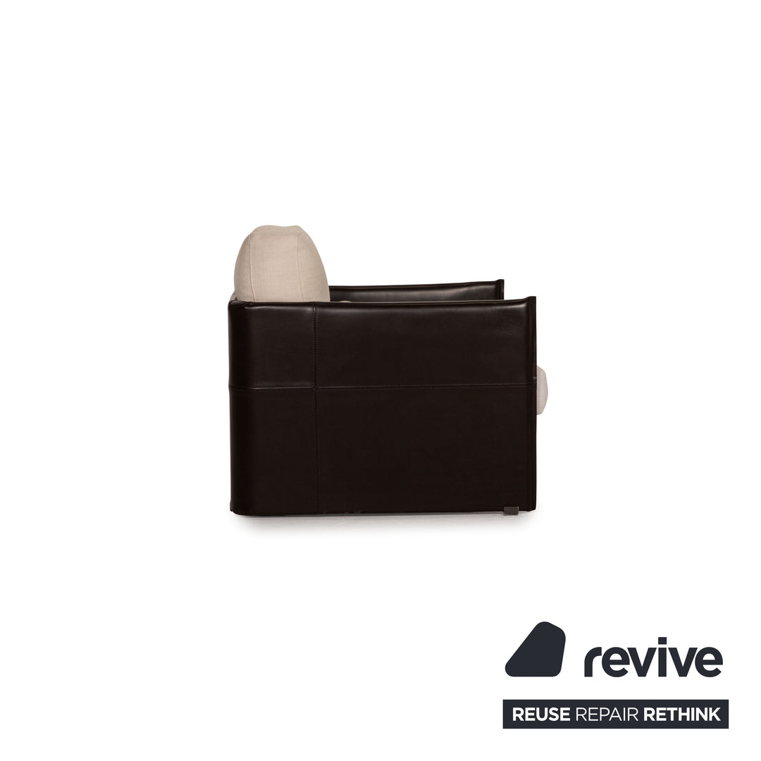 Minotti fabric leather armchair brown cream