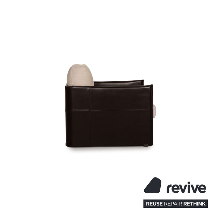 Minotti fabric leather armchair brown cream