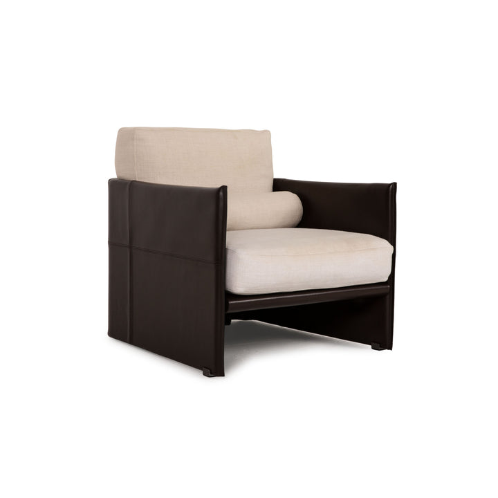 Minotti fabric leather armchair brown cream