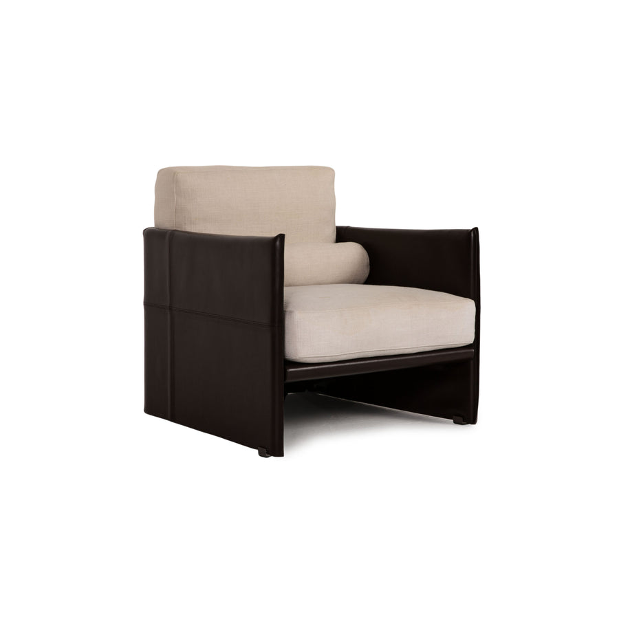 Minotti fabric leather armchair brown cream