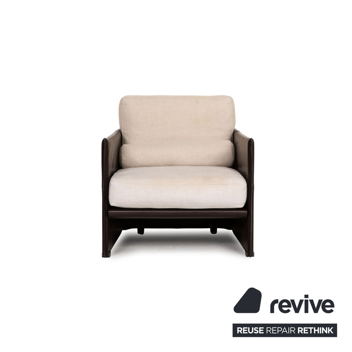 Minotti fabric leather armchair brown cream