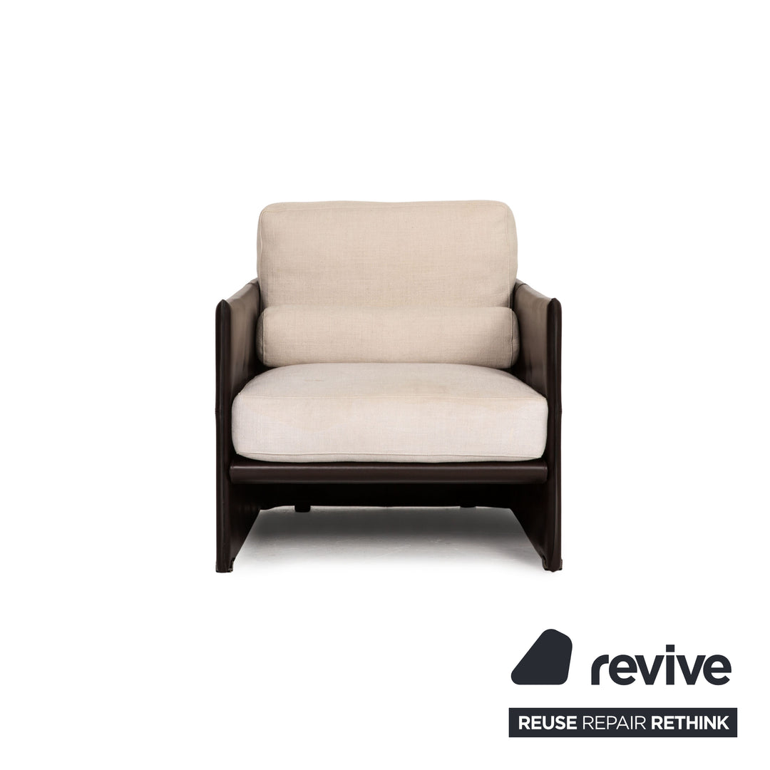 Minotti fabric leather armchair brown cream
