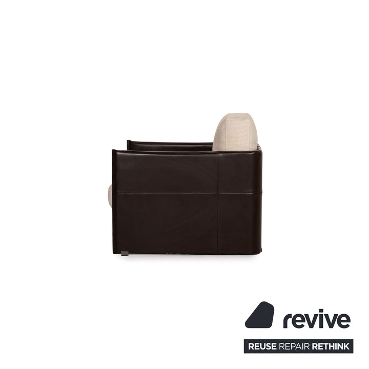 Minotti fabric leather armchair brown cream
