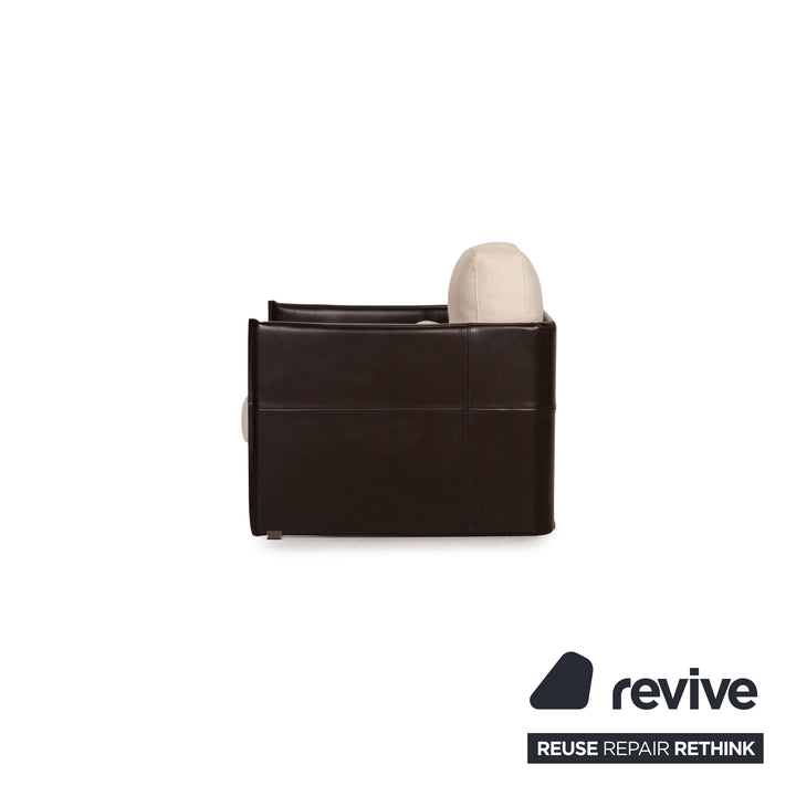 Minotti fabric leather armchair set brown cream