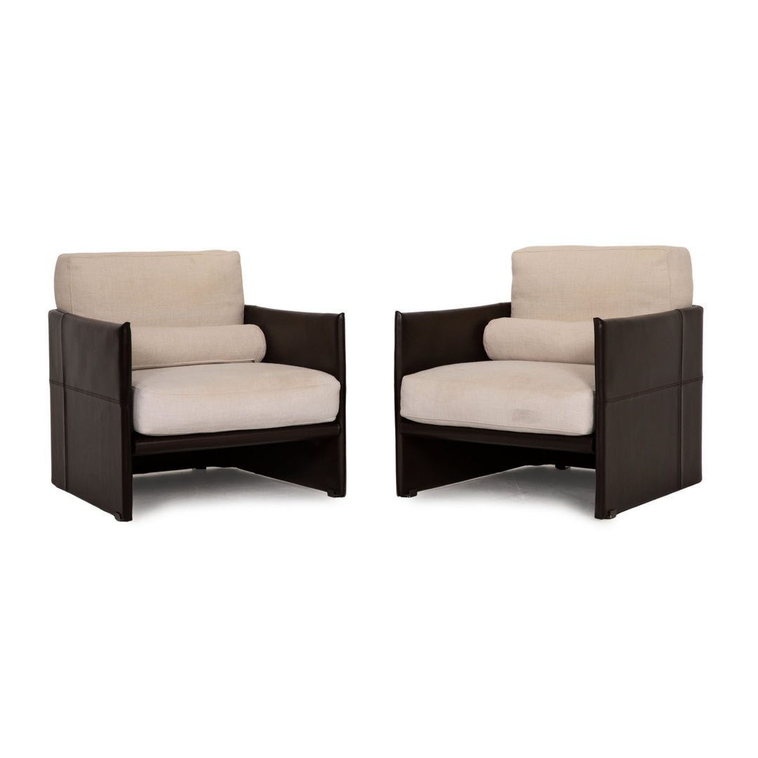 Minotti fabric leather armchair set brown cream