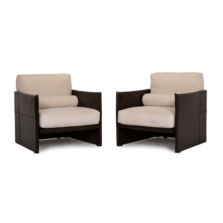 Minotti fabric leather armchair set brown cream