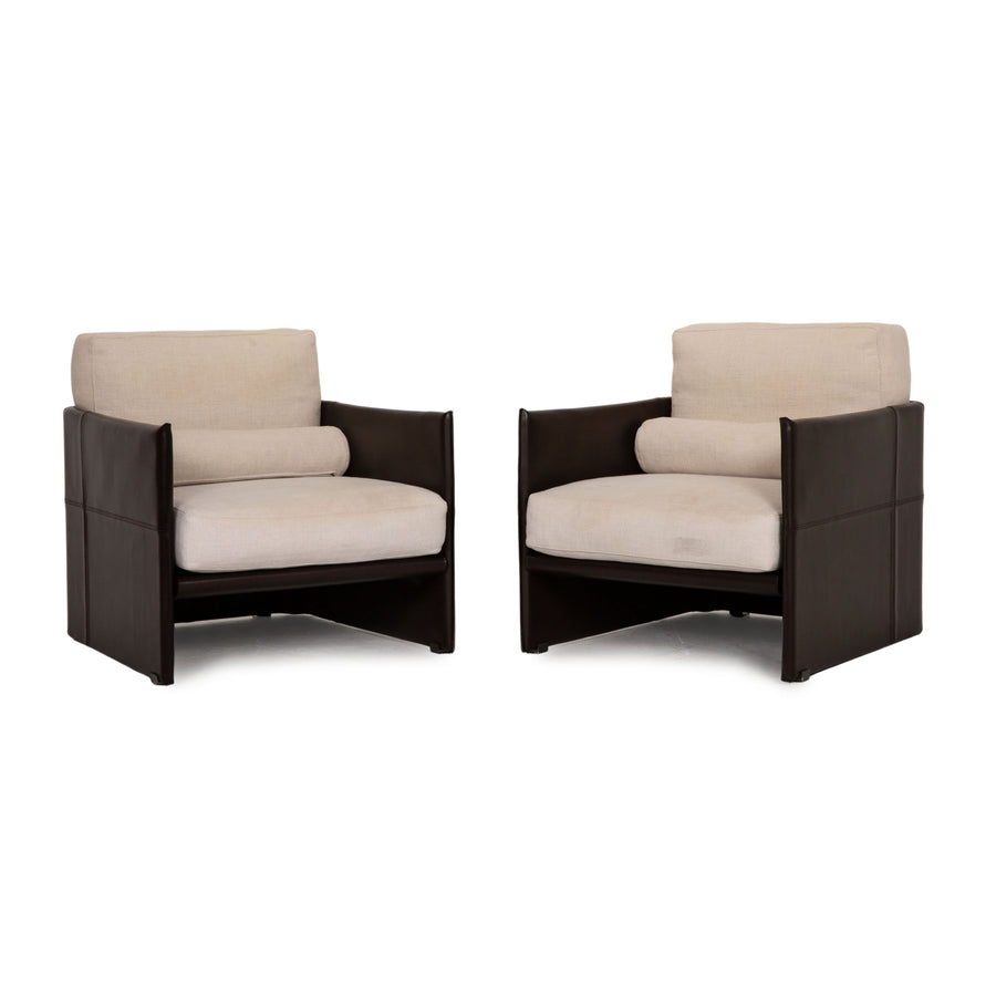 Minotti fabric leather armchair set brown cream
