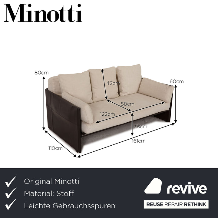 Minotti Fabric Two Seater Cream Brown Leather Sofa Couch