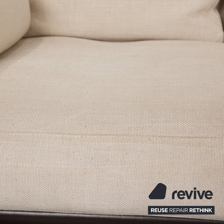 Minotti Fabric Two Seater Cream Brown Leather Sofa Couch