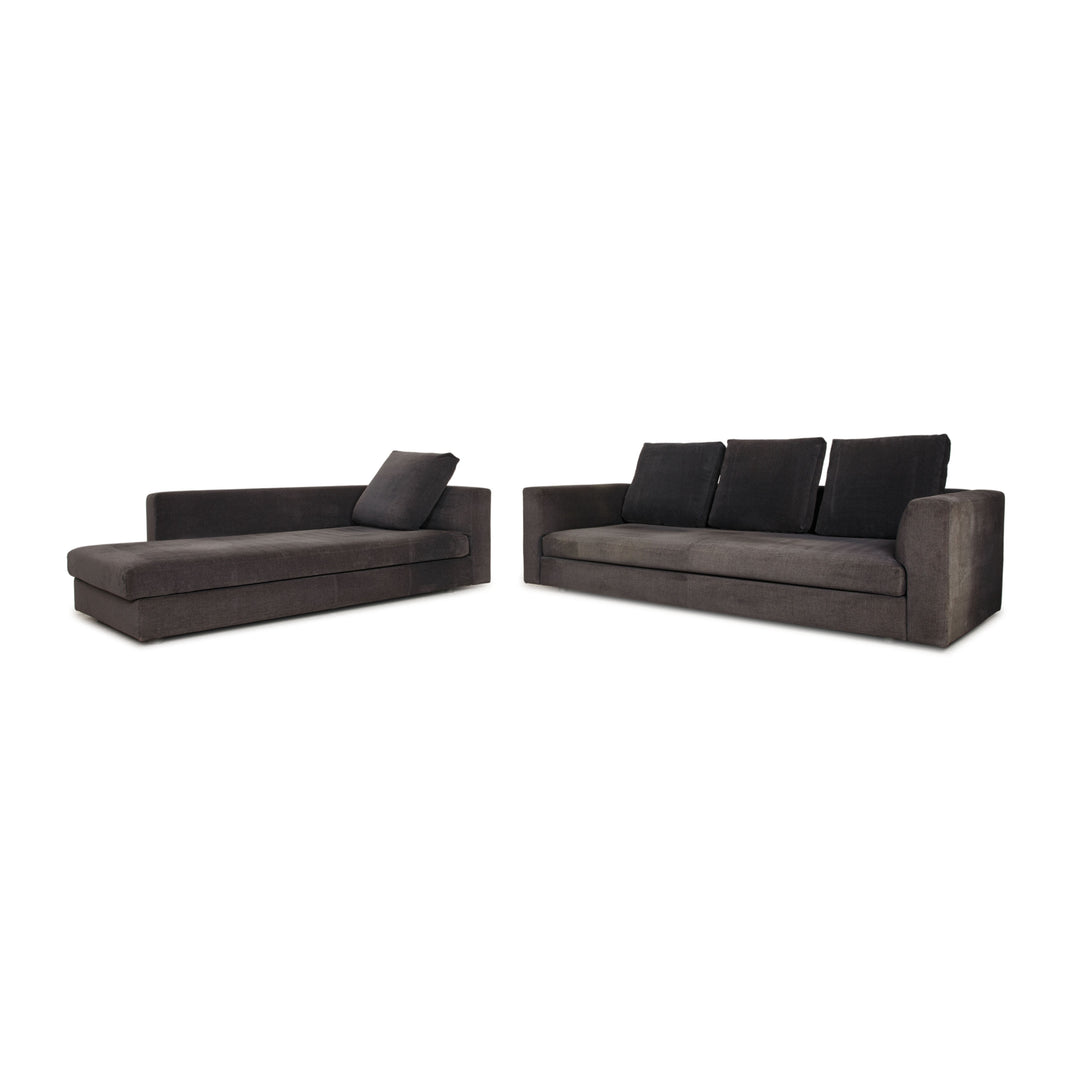 Minotti fabric sofa set gray three-seater lounger couch