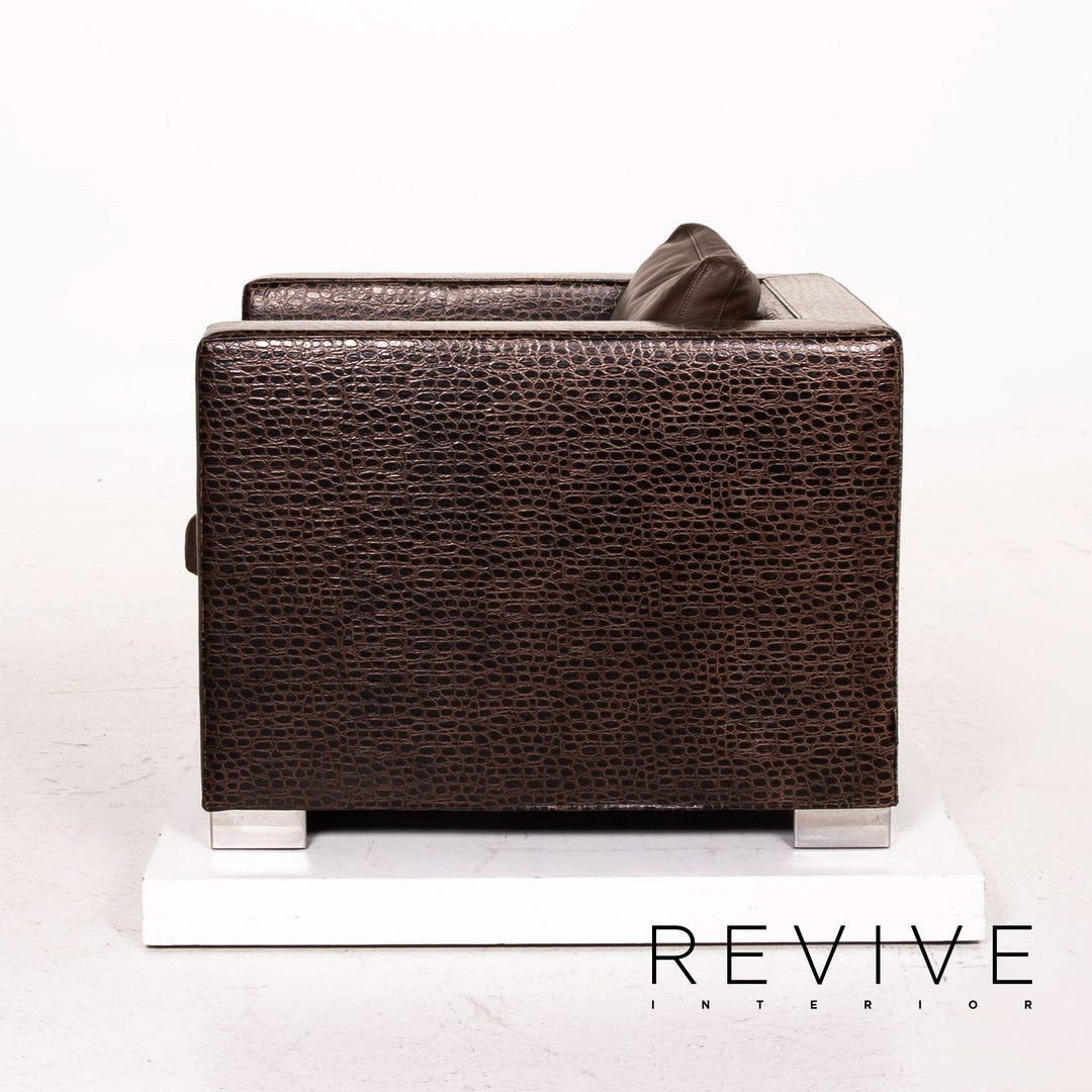 Minotti Suitcase line leather armchair set brown dark brown 2x armchair 1x stool #15530