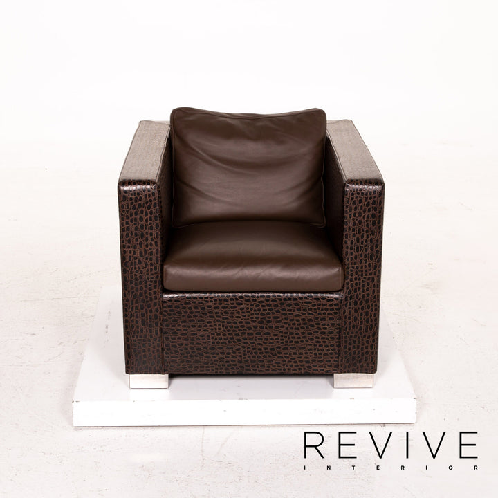 Minotti Suitcase line leather armchair set brown dark brown 2x armchair 1x stool #15530
