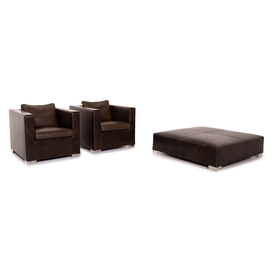 Minotti Suitcase line leather armchair set brown dark brown 2x armchair 1x stool #15530