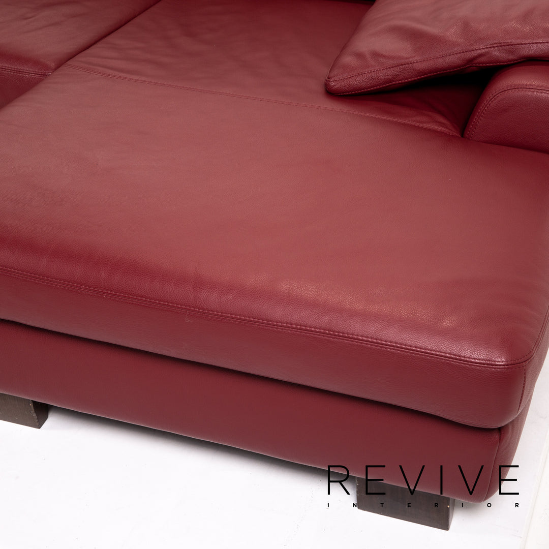 Échantillon anneau cuir canapé d'angle rouge foncé canapé #14340