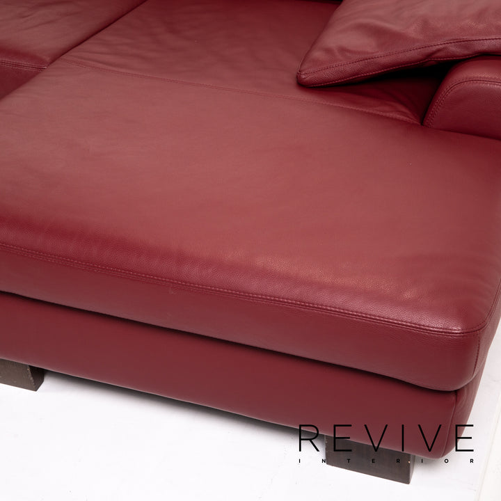 Échantillon anneau cuir canapé d'angle rouge foncé canapé #14340