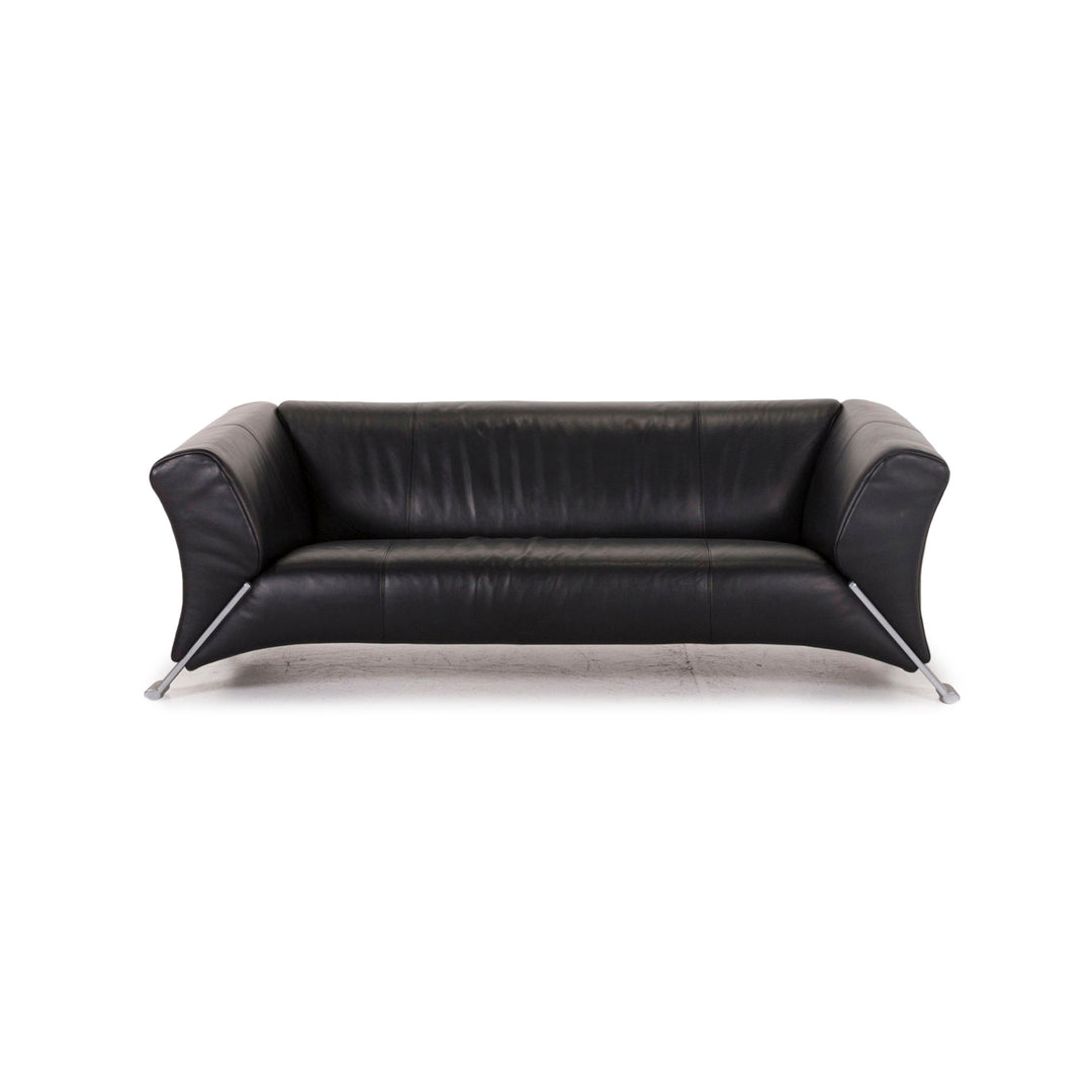 Rolf Benz 322 canapé en cuir noir canapé trois places #12366