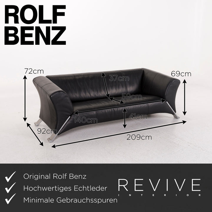 Rolf Benz 322 canapé en cuir noir canapé trois places #12366