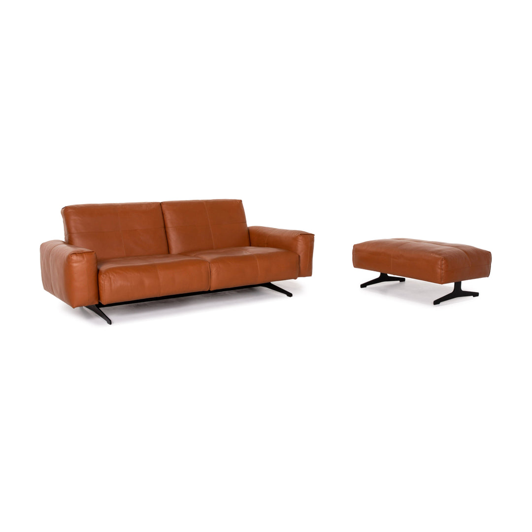 Rolf Benz 50 leather sofa set cognac brown 1x three-seater 1x stool function #13784