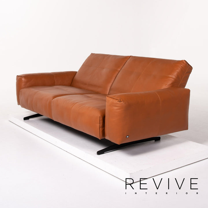 Rolf Benz 50 leather sofa set cognac brown 1x three-seater 1x stool function #13784