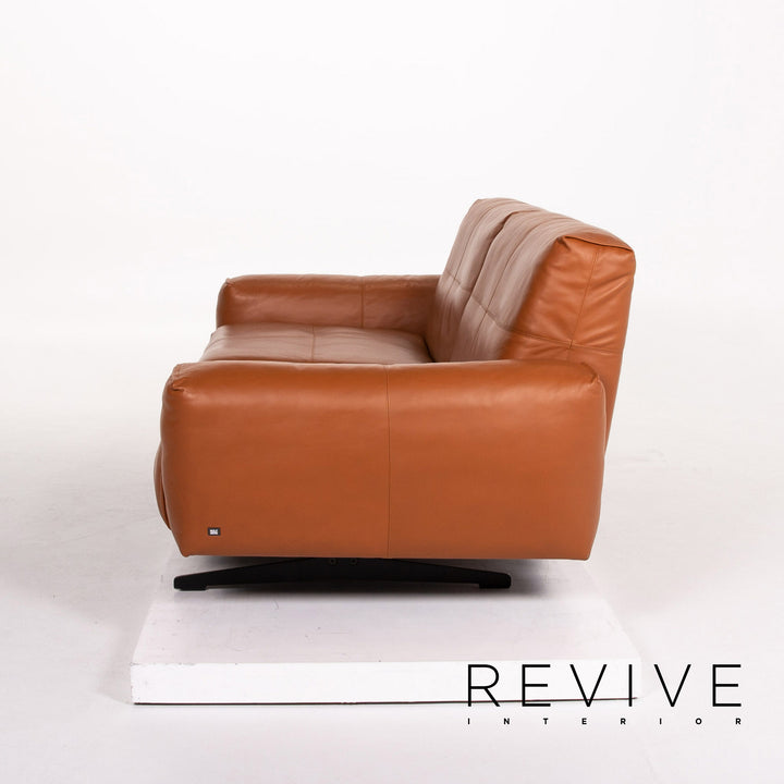 Rolf Benz 50 leather sofa set cognac brown 1x three-seater 1x stool function #13784