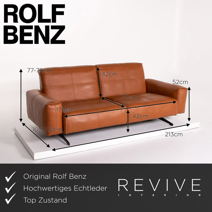 Rolf Benz 50 leather sofa set cognac brown 1x three-seater 1x stool function #13784