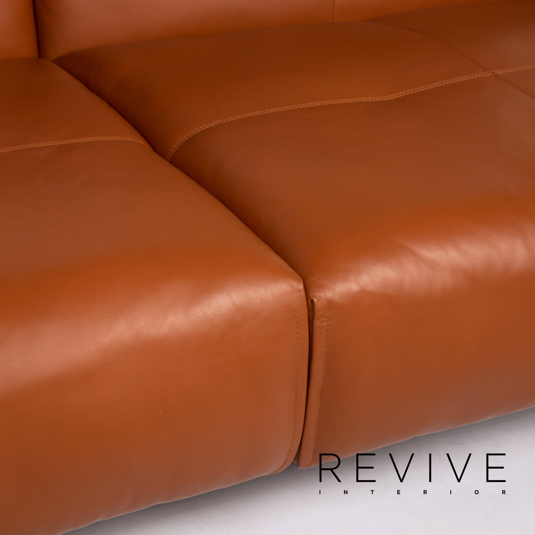 Rolf Benz 50 leather sofa set cognac brown 1x three-seater 1x stool function #13784