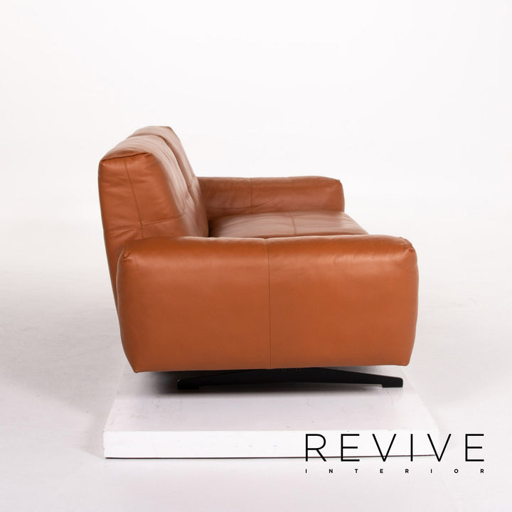 Rolf Benz 50 leather sofa set cognac brown 1x three-seater 1x stool function #13784