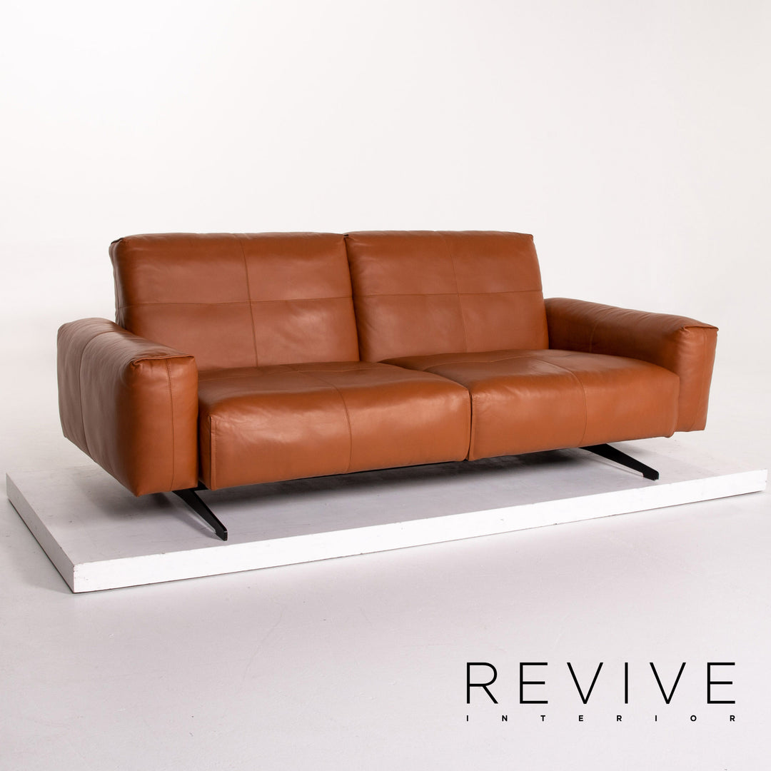 Rolf Benz 50 leather sofa set cognac brown 1x three-seater 1x stool function #13784