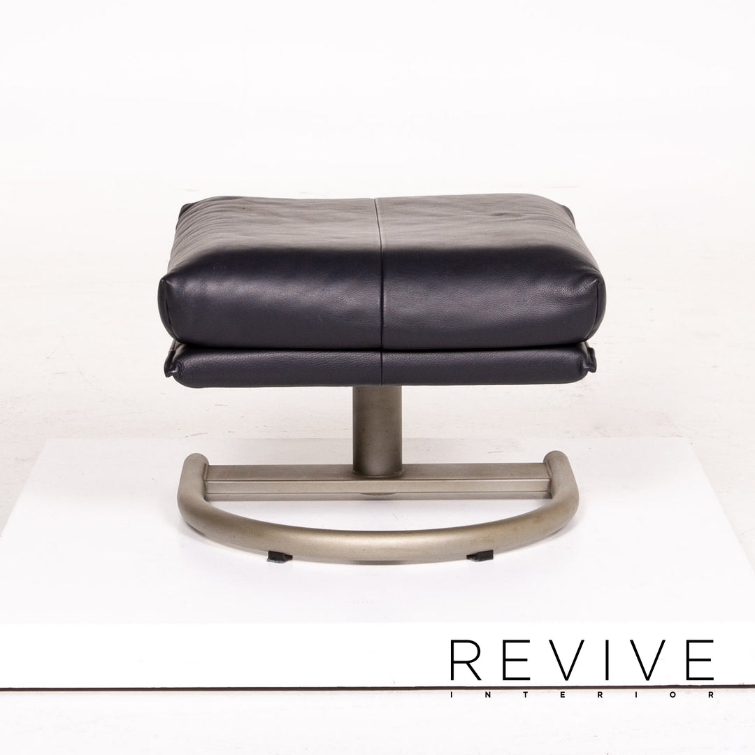 BMP Rolf Benz tabouret en cuir bleu bleu foncé pouf #14177