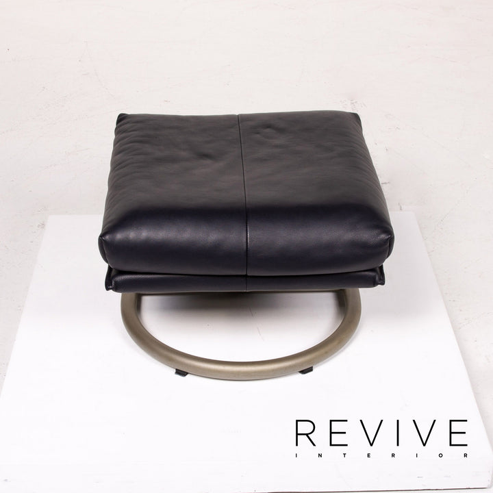 BMP Rolf Benz tabouret en cuir bleu bleu foncé pouf #14177