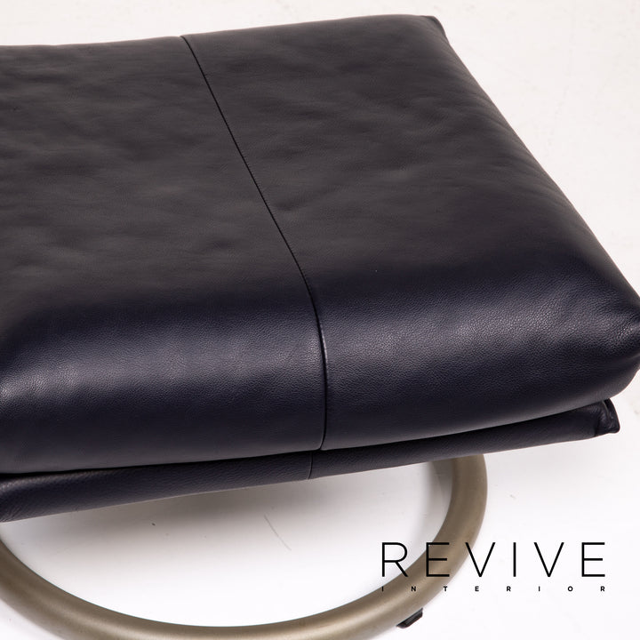 BMP Rolf Benz tabouret en cuir bleu bleu foncé pouf #14177
