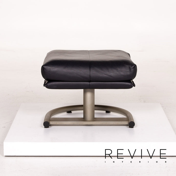 BMP Rolf Benz tabouret en cuir bleu bleu foncé pouf #14177