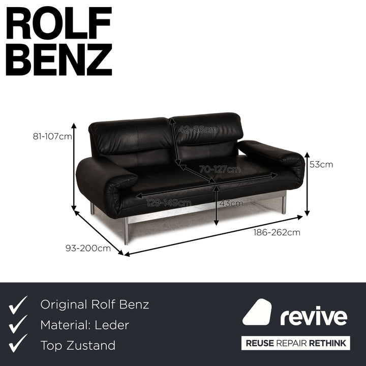 Rolf Benz Plura Canapé en cuir noir 2 places Fonction de relaxation Fonction de relaxation