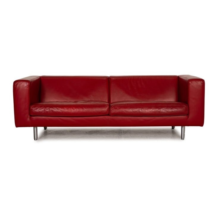 WK living leather sofa red three-seater couch