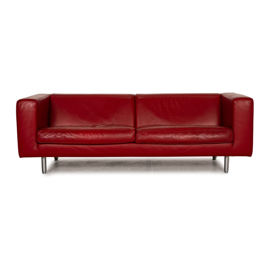 WK living leather sofa red three-seater couch