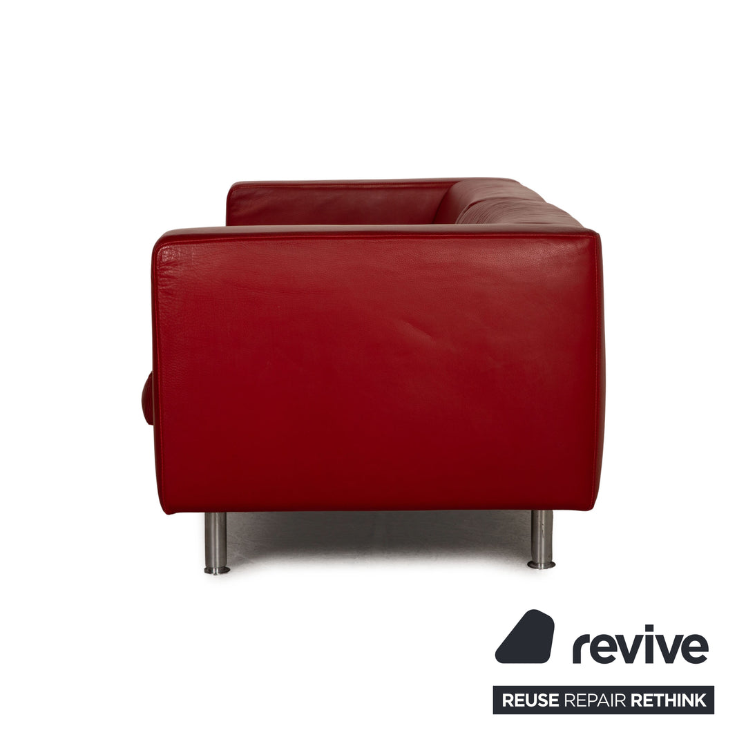 WK living leather sofa red three-seater couch