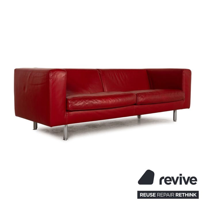 WK living leather sofa red three-seater couch