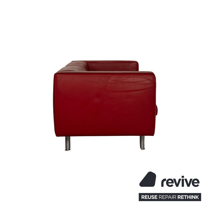 WK living leather sofa red three-seater couch