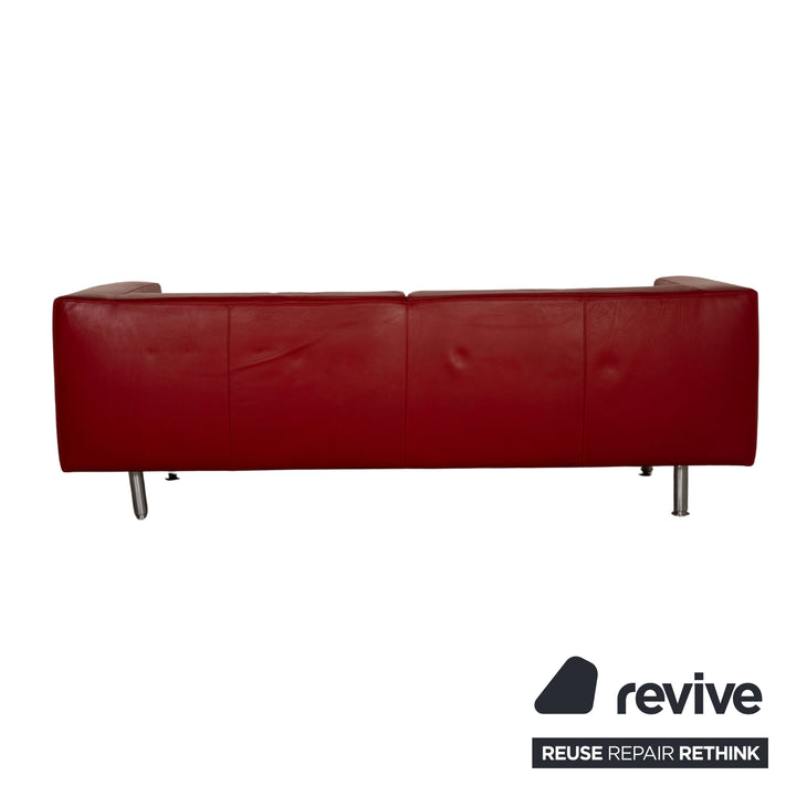 WK living leather sofa red three-seater couch