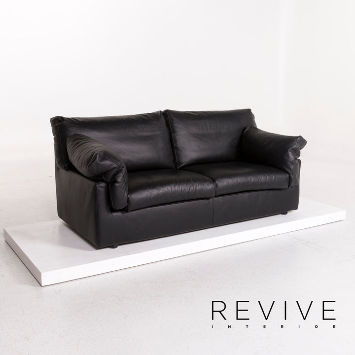 WK Wohnen leather sofa black two-seater couch #12290